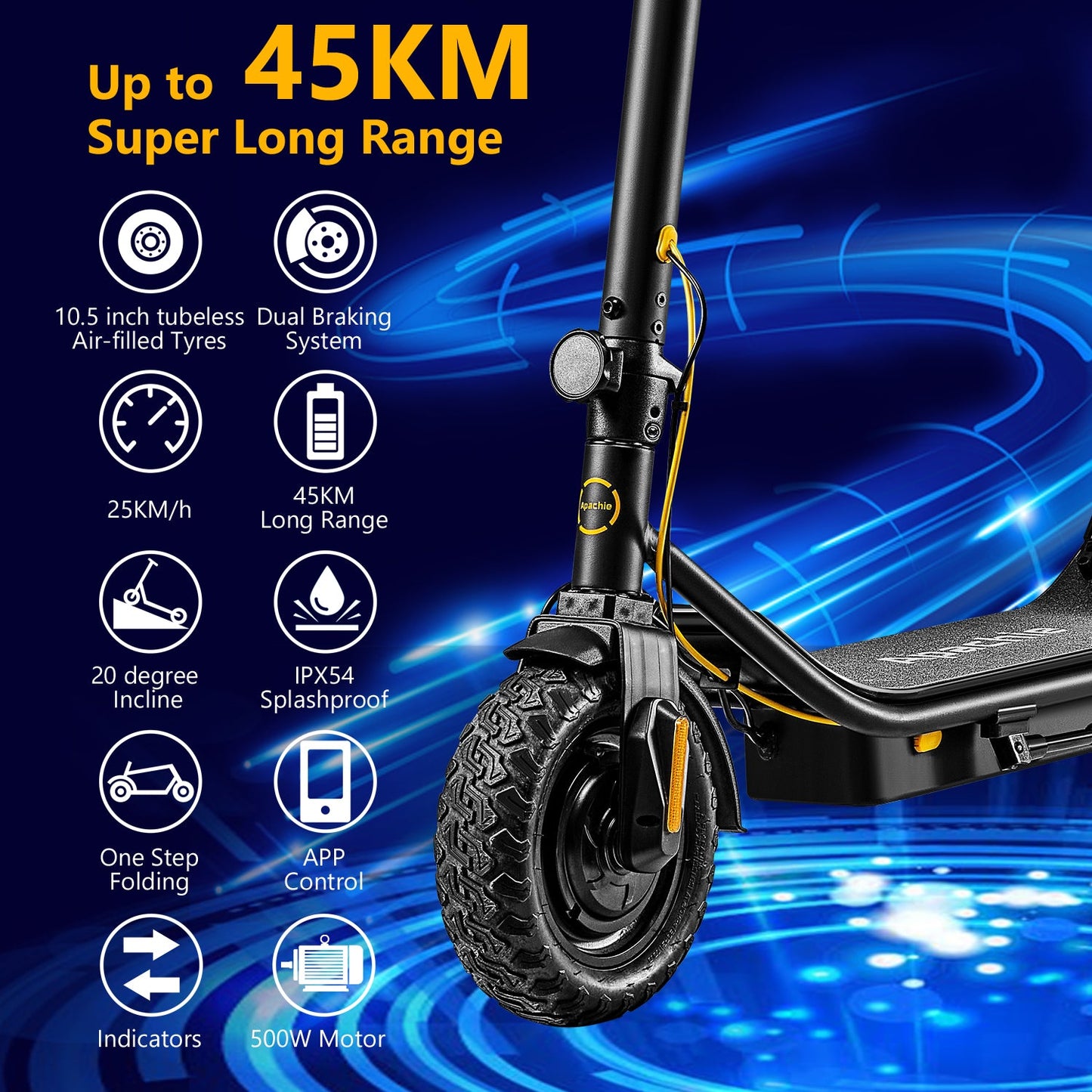 Apachie 500W Pro Edition Adult Electric Scooter - YELLOW