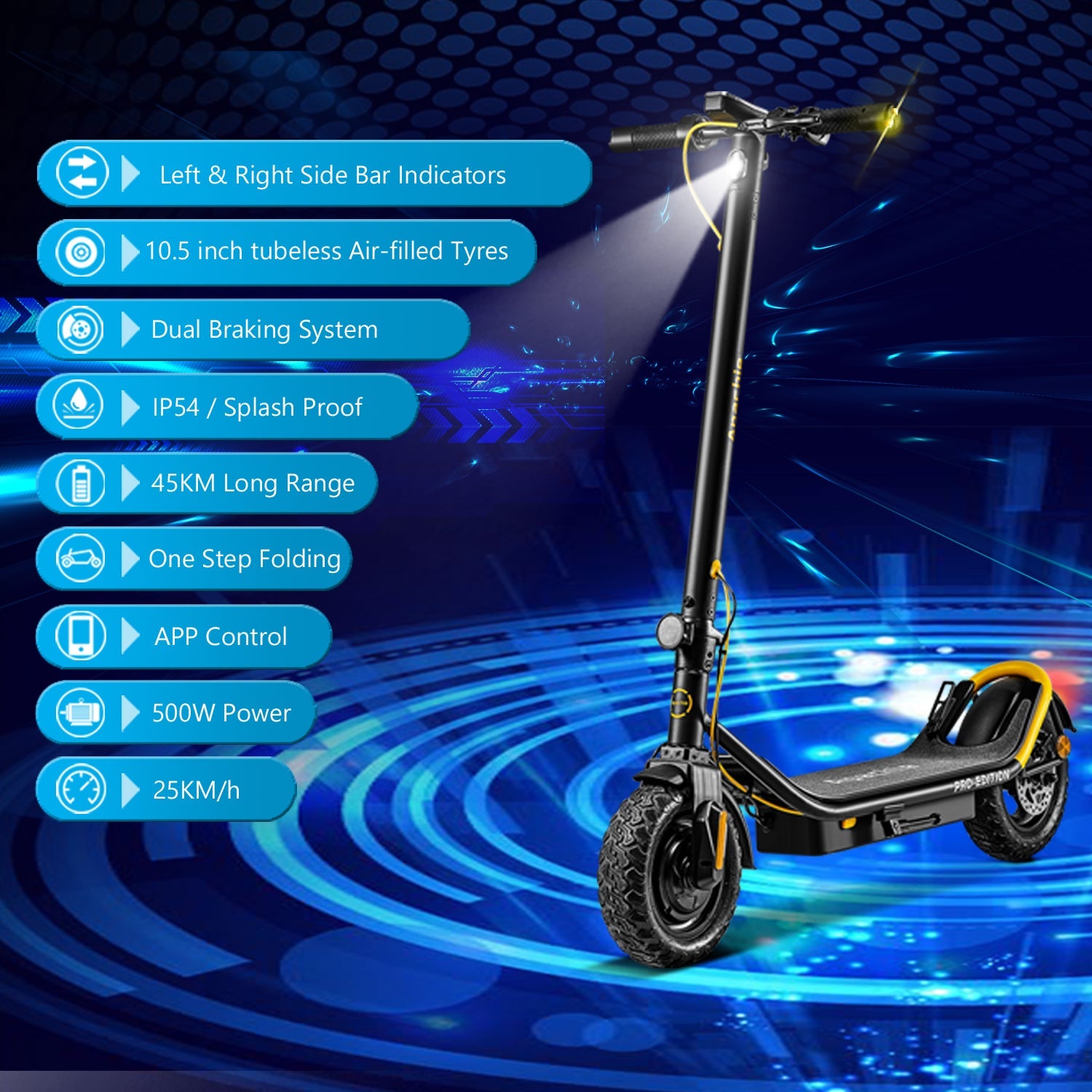 Apachie 500W Pro Edition Adult Electric Scooter - YELLOW